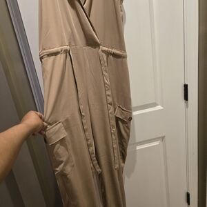 New York & Company Beige Sleeveless Jumpsuit
